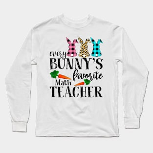 Every Bunny's Favorite Math Teacher Leopard Buffalo Bunny Easter Day Long Sleeve T-Shirt